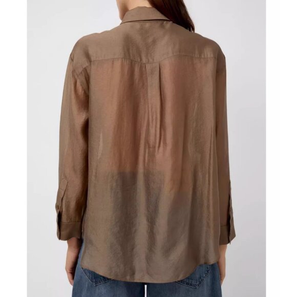 NEW No.6 Ilya Shirt - Ballet Brown Cafe Semi Sheer Buttondown Retro - Picture 2 of 10